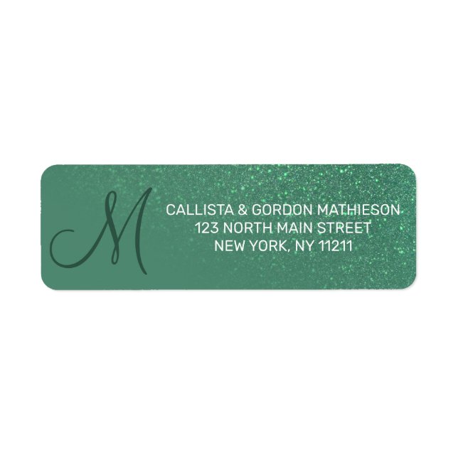Diagonal Mermaid Green Glitter Gradient Monogram Label (Front)