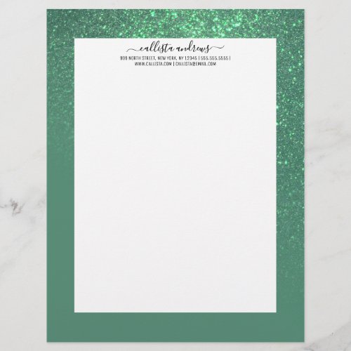 Diagonal Mermaid Teal Green Glitter Gradient Ombre Letterhead