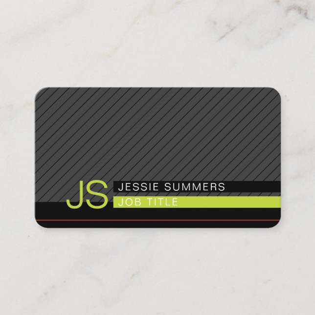 Diagonal Modern Stripes | Grey, Lime Green & Black Business Card (Front)