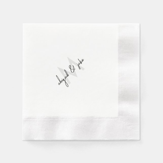 Diagonal Monogram & Couple Names Wedding Coined Napkins (Front)