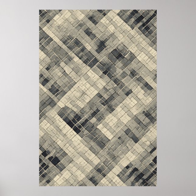 Diagonal Mosaic Grid: Neutral Geometric Tile Poster (Front)