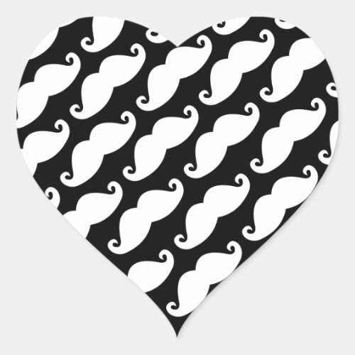 Diagonal Mustache Print _ Black and White Heart Sticker