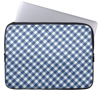 Diagonal Navy Blue and Ivory Gingham Laptop Sleeve