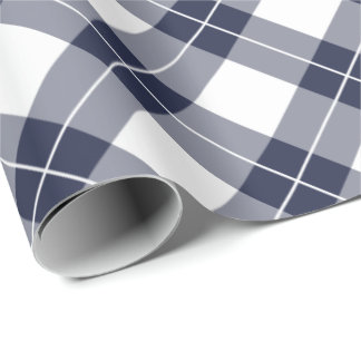 Diagonal Navy Blue and White Plaid Pattern Wrapping Paper