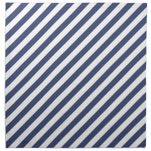 Diagonal navy blue and white stripes pattern cloth napkin