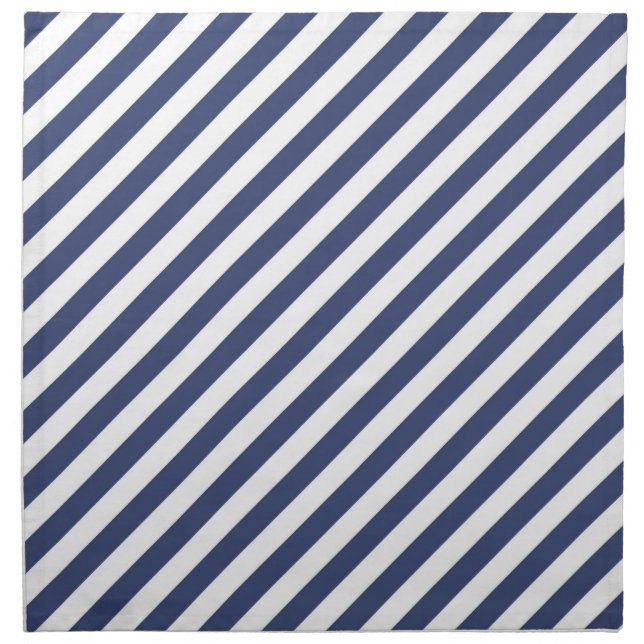 Diagonal navy blue and white stripes pattern cloth napkin (Front)