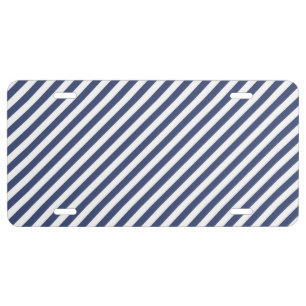 Diagonal navy blue and white stripes pattern license plate