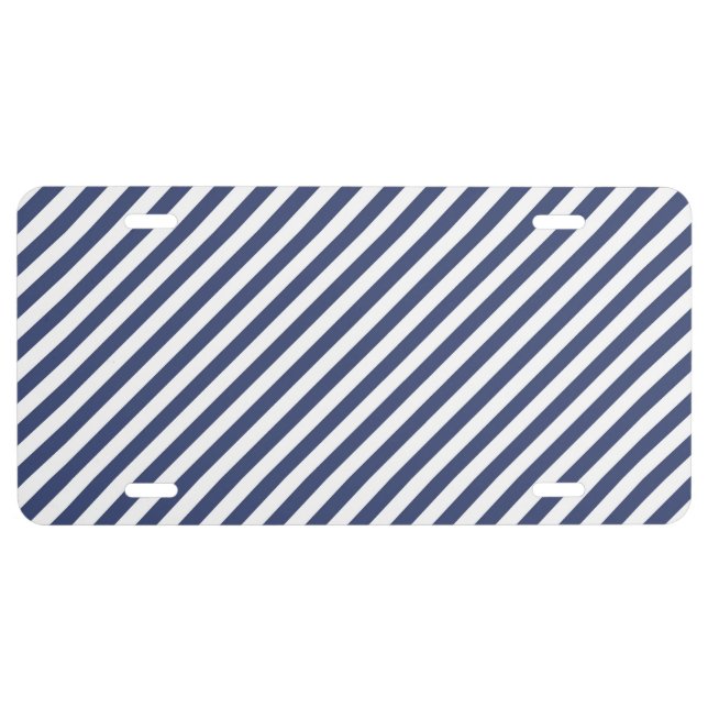 Diagonal navy blue and white stripes pattern license plate (Front)