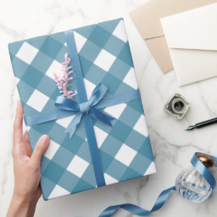 Diagonal Ocean color and White Buffalo Plaid Wrapping Paper