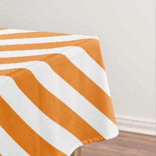 Diagonal Orange and White Striped Tablecloth