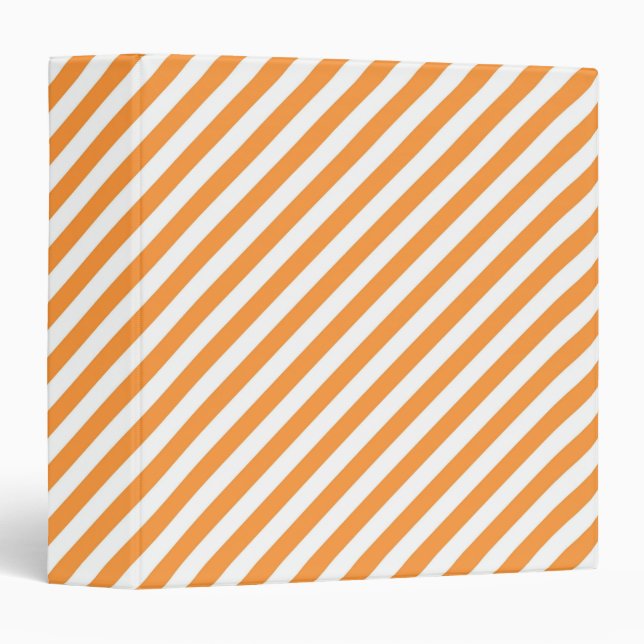 Diagonal orange and white stripes pattern 3 ring binder (Front/Spine)