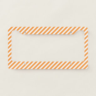 Diagonal orange and white stripes pattern license plate frame