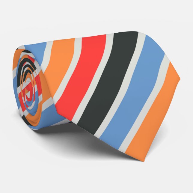 diagonal orange, sky blue and red stripes pattern neck tie (Rolled)