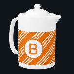 Diagonal Orange Striped Monogram Teapot<br><div class="desc">Sporty striped orange monogrammed teapot.</div>