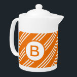 Diagonal Orange Striped Monogram Teapot<br><div class="desc">Sporty striped orange monogrammed teapot.</div>