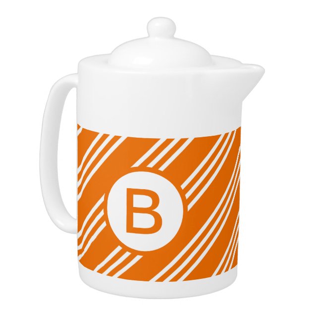 Diagonal Orange Striped Monogram Teapot (Left)