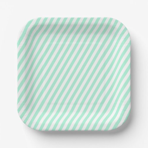 Diagonal Pastel Mint Green Stripes Summer Striped Paper Plates