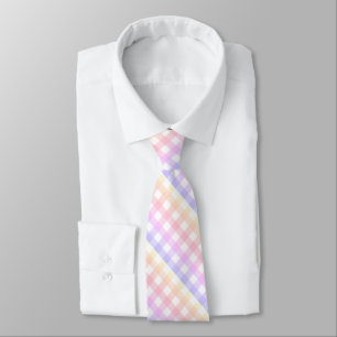 Diagonal Pastel Rainbow Checkerboard Neck Tie