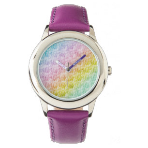 Diagonal Pastel Rainbow Scribbles Watch