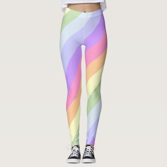 Diagonal Pastel Rainbow Stripes Leggings (Front)
