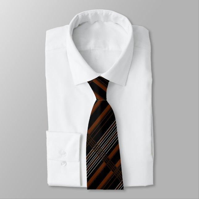 Diagonal Pattern Brown Stripped Neck Tie (Tied)