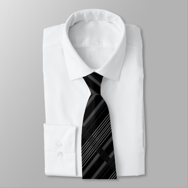 Diagonal Pattern Grey Stripped Neck Tie (Tied)