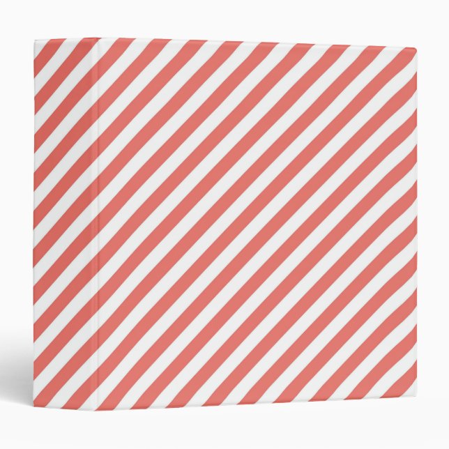 Diagonal pattern of pink and white stripes 3 ring binder (Front/Spine)