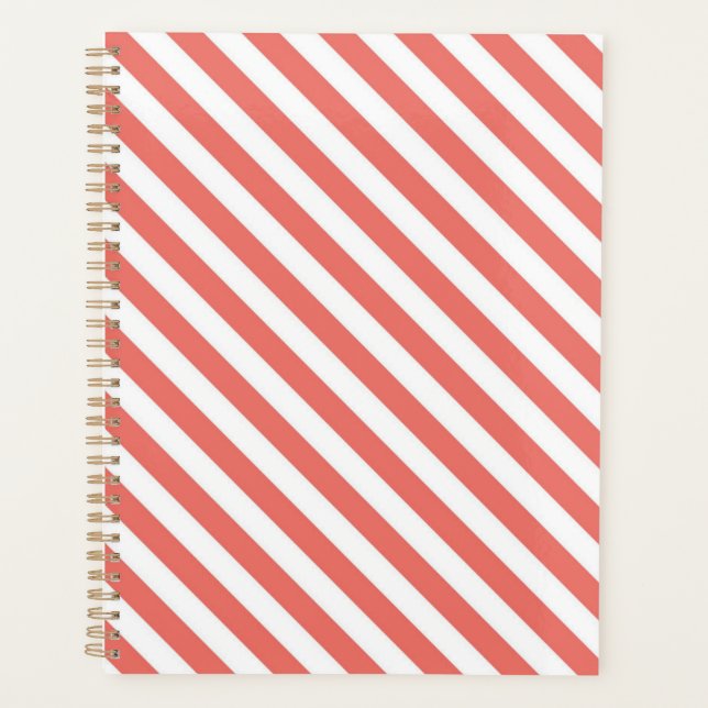 Diagonal pattern of pink and white stripes planner (Front)