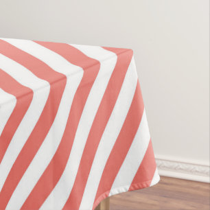 Diagonal pattern of pink and white stripes tablecloth