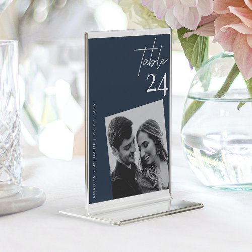 Diagonal Photo Magic Modern Navy Table Number