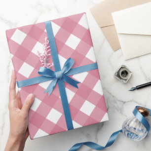 Diagonal pink and White Buffalo Plaid Wrapping Paper
