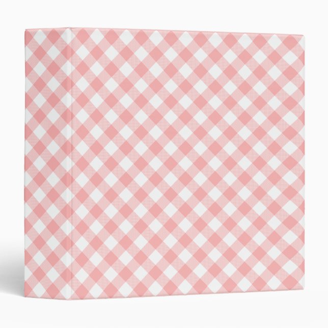 Diagonal Pink and White Gingham Checks Pattern 3 Ring Binder (Front/Spine)