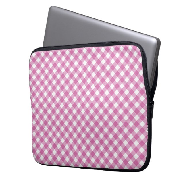 Diagonal Pink and White Gingham  Laptop Sleeve (Front Left)
