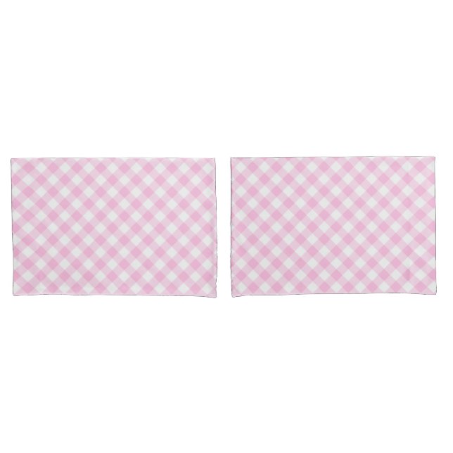 Diagonal Pink and White Gingham Pattern Pillow Case (Front-Set)