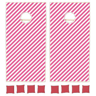 Diagonal pink and white stripes pattern cornhole set