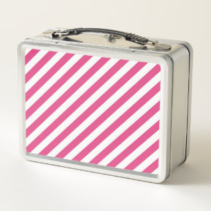 Diagonal pink and white stripes pattern metal lunch box