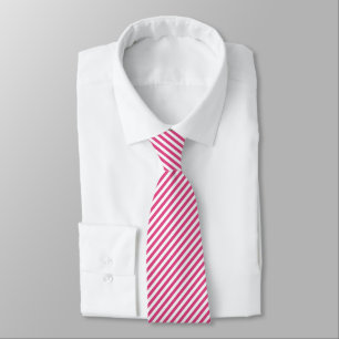 Diagonal pink and white stripes pattern neck tie