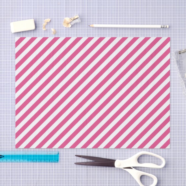 Diagonal pink and white stripes pattern tissue paper (Craft)