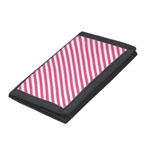 Diagonal pink and white stripes pattern trifold wallet