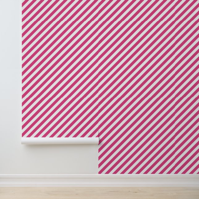 Diagonal pink and white stripes pattern wallpaper  (Application)