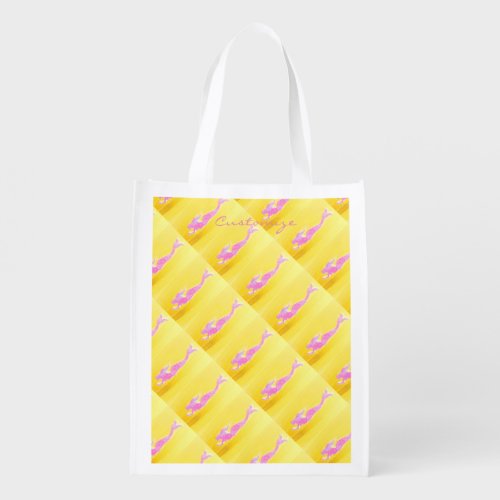 diagonal pink mermaids swimming on yellow grocery bag