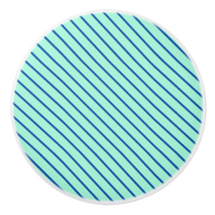 Diagonal pinstripes - aqua and navy ceramic knob