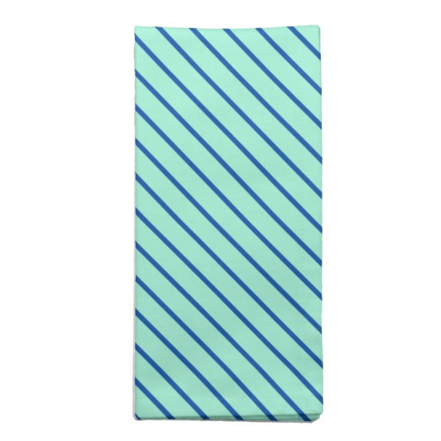 Diagonal pinstripes - aqua  and navy cloth napkin (Folded)