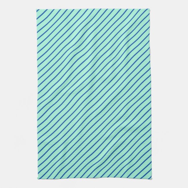 Diagonal pinstripes - aqua  and navy kitchen towel (Vertical)