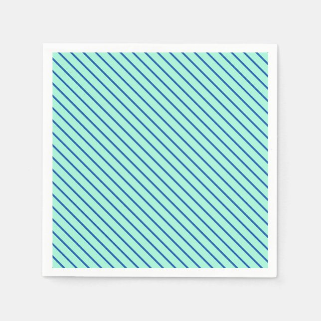 Diagonal pinstripes - aqua  and navy paper napkins (Front)