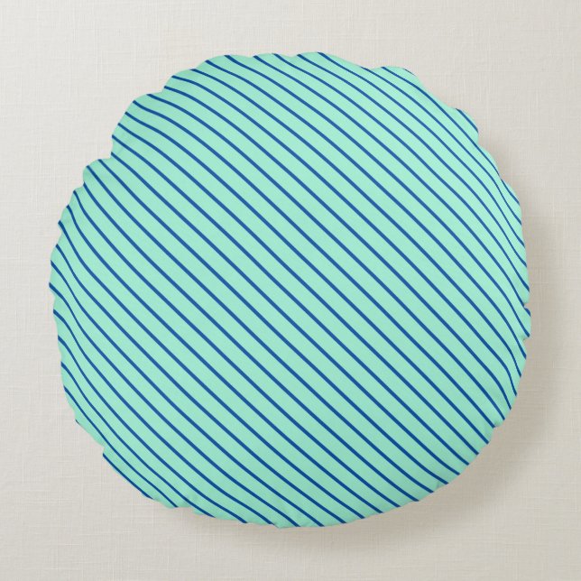 Diagonal pinstripes - aqua  and navy round pillow (Front)