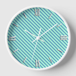 Diagonal pinstripes - aqua  and navy wall clock