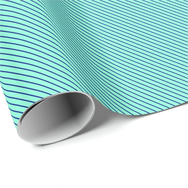 Diagonal pinstripes - aqua  and navy wrapping paper (Roll Corner)