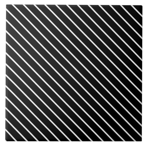 Diagonal pinstripes _ black and white ceramic tile