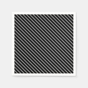 Diagonal pinstripes - black and white paper napkins